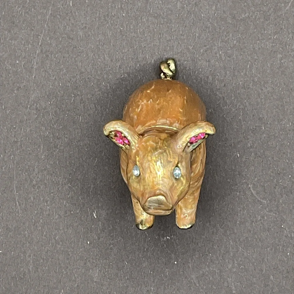 VINTAGE MONET ENAMELED PIG TRINKET‎ BOX